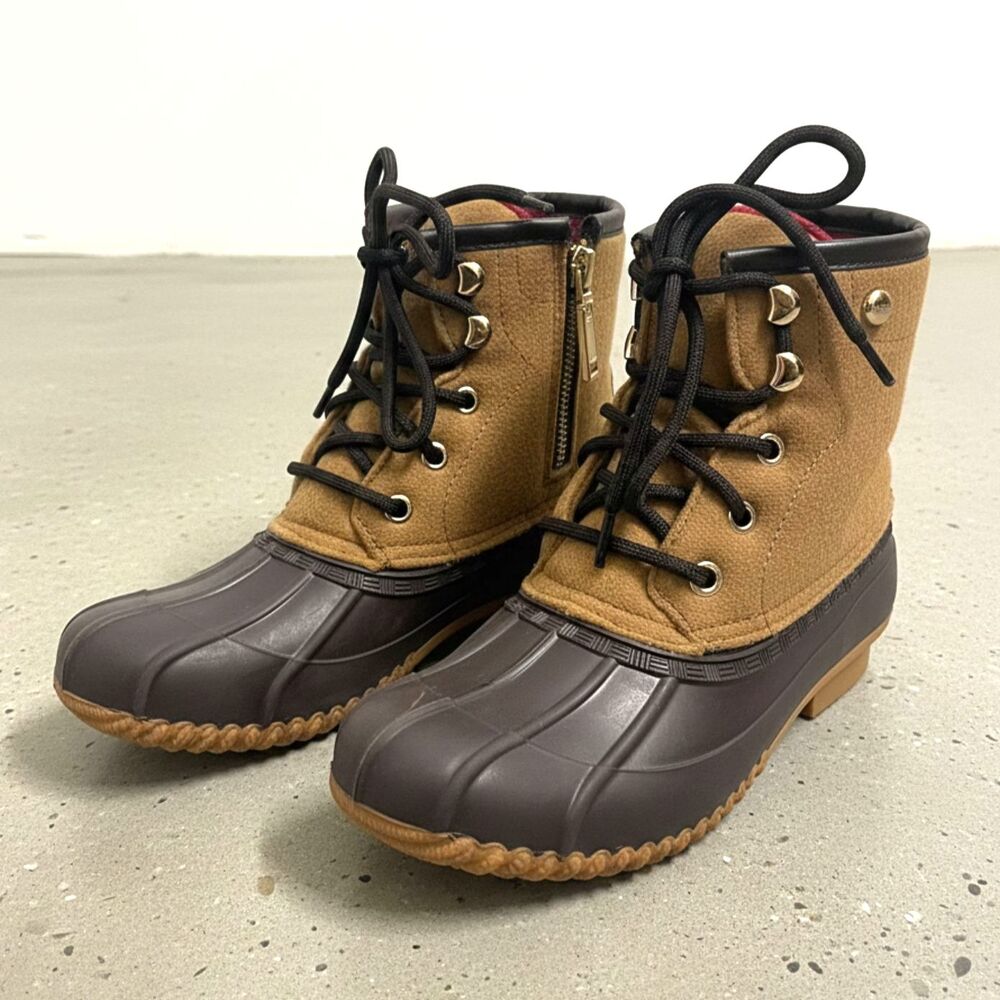 Tommy Hilfiger Women's Duck Roan Winter Boots Lace Up Side Zip Shoes Size 6